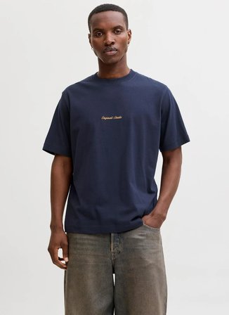 Jack & Jones Bisiklet Yaka Lacivert Erkek T-Shirt 12282892 JORNORREBRO EMB TEE CNECK