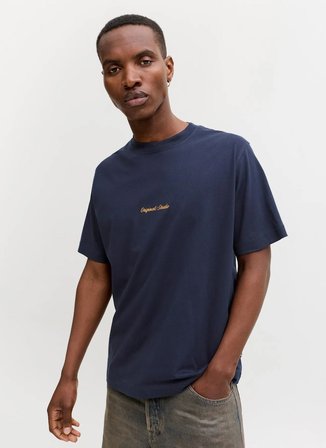Jack & Jones Bisiklet Yaka Lacivert Erkek T-Shirt 12282892 JORNORREBRO EMB TEE CNECK