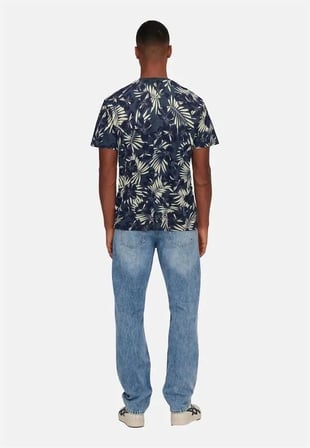 Only & Sons OnsPerry Life Reg Leaf AOP SS Tee Erkek Tişört Peacoat (22025283)