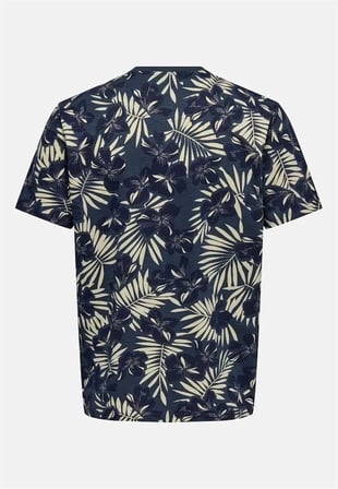 Only & Sons OnsPerry Life Reg Leaf AOP SS Tee Erkek Tişört Peacoat (22025283)