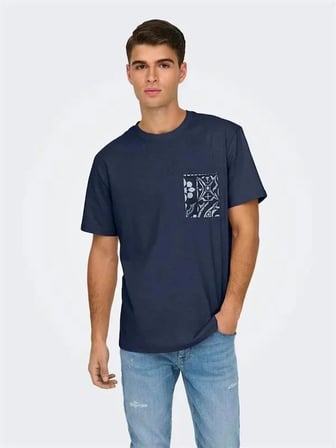 Only & Sons OnsPerry Life Reg Leaf SS Pocket Tee Erkek Tişört Koyu Mavi (22025286)