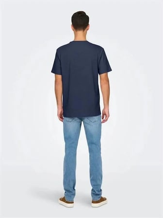 Only & Sons OnsPerry Life Reg Leaf SS Pocket Tee Erkek Tişört Koyu Mavi (22025286)