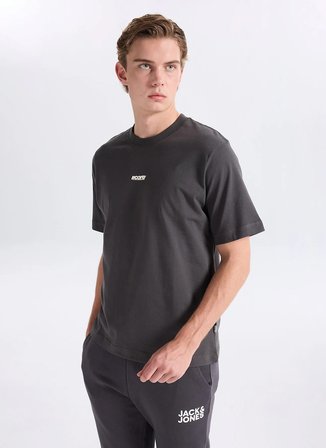 Jack & Jones Gri Erkek Comfort Fit Logo Baskılı T-Shirt 12298984 JCOCLUB PRINT TEE CREW