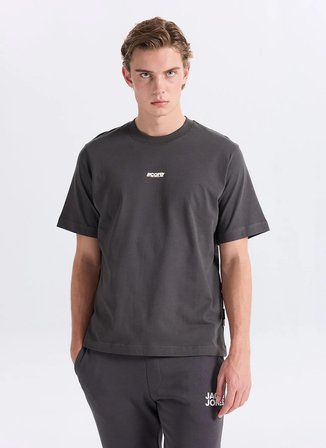 Jack & Jones Gri Erkek Comfort Fit Logo Baskılı T-Shirt 12298984 JCOCLUB PRINT TEE CREW