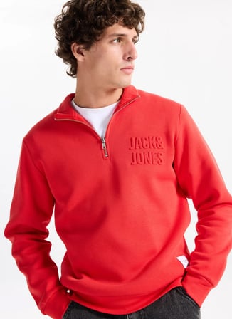 Jack & Jones Dik Yaka Kırmızı Erkek Sweatshırt 12299799 JORNEWOVE SWEAT SMU