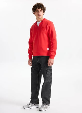 Jack & Jones Dik Yaka Kırmızı Erkek Sweatshırt 12299799 JORNEWOVE SWEAT SMU