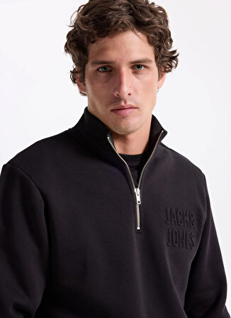 Jack & Jones Dik Yaka Siyah Erkek Sweatshırt 12299799 JORNEWOVE SWEAT SMU