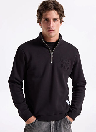 Jack & Jones Dik Yaka Siyah Erkek Sweatshırt 12299799 JORNEWOVE SWEAT SMU