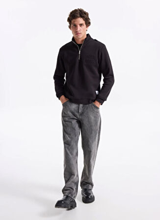 Jack & Jones Dik Yaka Siyah Erkek Sweatshırt 12299799 JORNEWOVE SWEAT SMU