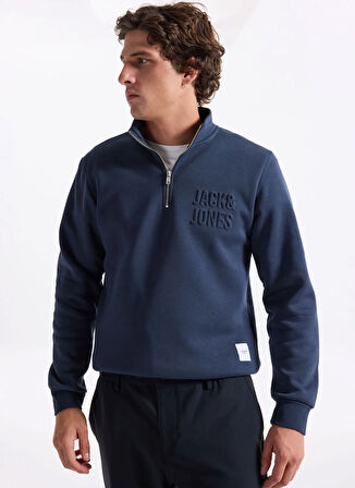 Jack & Jones Dik Yaka Lacivert Erkek Sweatshırt 12299799 JORNEWOVE SWEAT SMU