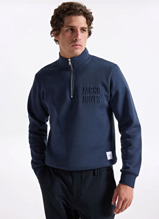 Jack & Jones Dik Yaka Lacivert Erkek Sweatshırt 12299799 JORNEWOVE SWEAT SMU