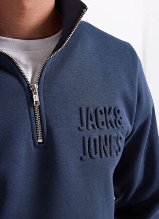 Jack & Jones Dik Yaka Lacivert Erkek Sweatshırt 12299799 JORNEWOVE SWEAT SMU