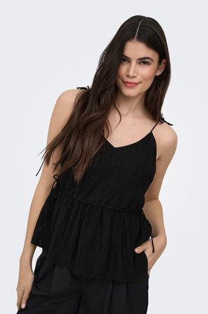 Only Onlnele Regular Fit V Yaka Bağlama Detaylı İnce Askılı Bluz Bayan BLUZ 15370325 SİYAH