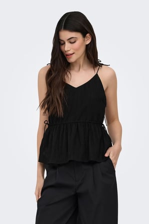 Only Onlnele Regular Fit V Yaka Bağlama Detaylı İnce Askılı Bluz Bayan BLUZ 15370325 SİYAH