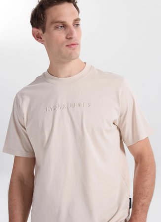 Jack & Jones Bej Erkek Normal Fit Logo Baskılı T-Shirt 12273070 JCORECHARGE MOLD TEE CNECK