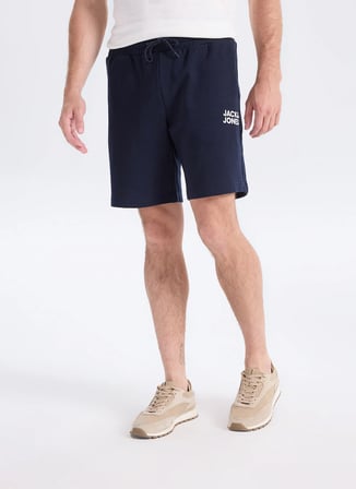 Jack & Jones Lacivert Erkek Fit Yazı Baskılı Sweat Şort 12300731 JPSTKARLNEWPLUSHSWEATSHORT