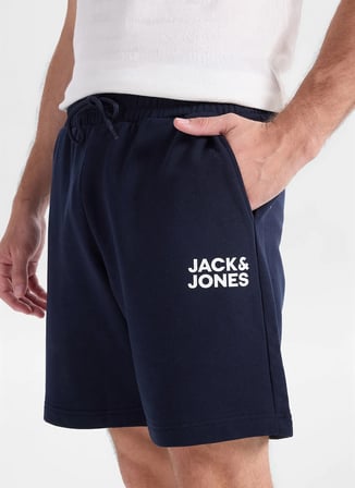 Jack & Jones Lacivert Erkek Fit Yazı Baskılı Sweat Şort 12300731 JPSTKARLNEWPLUSHSWEATSHORT