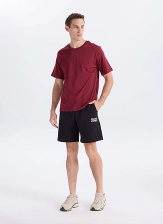 Jack & Jones Siyah Erkek Normal Fit Logo Baskılı Sweat Şort 12300731 JPSTKARLNEWPLUSHSWEATSHORT