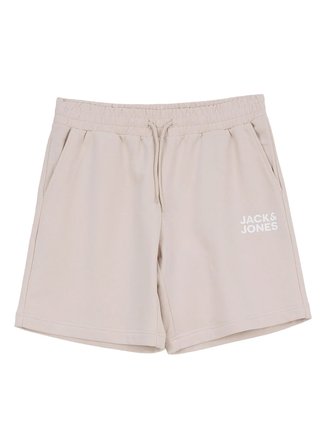 Jack & Jones Bej Erkek Fit Logo Baskılı Sweat Şort 12300731 JPSTKARLNEWPLUSHSWEATSHORT