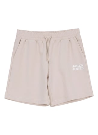 Jack & Jones Bej Erkek Fit Logo Baskılı Sweat Şort 12300731 JPSTKARLNEWPLUSHSWEATSHORT