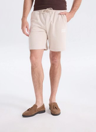 Jack & Jones Bej Erkek Fit Logo Baskılı Sweat Şort 12300731 JPSTKARLNEWPLUSHSWEATSHORT