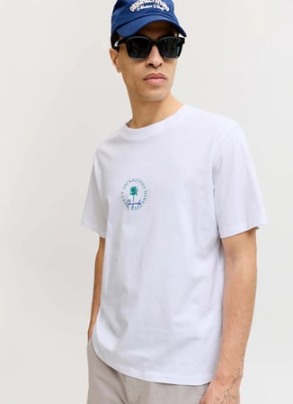 Jack & Jones Beyaz Erkek Normal Palmiye T-Shirt 12295125 JORHYERES MINIMAL TEE NECK