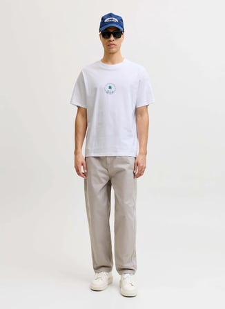Jack & Jones Beyaz Erkek Normal Palmiye T-Shirt 12295125 JORHYERES MINIMAL TEE NECK