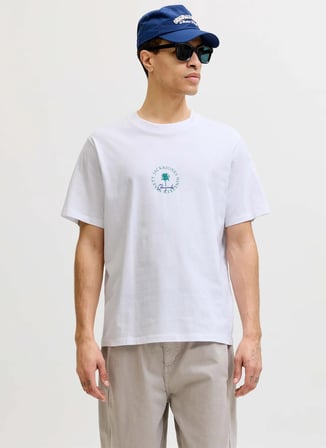 Jack & Jones Beyaz Erkek Normal Palmiye T-Shirt 12295125 JORHYERES MINIMAL TEE NECK