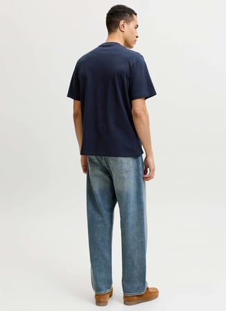 Jack & Jones Lacivert Erkek Normal Logo Baskılı T-Shirt 12295125 JORHYERES MINIMAL TEE NECK