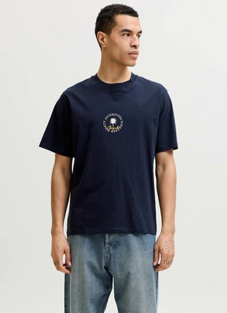 Jack & Jones Lacivert Erkek Normal Logo Baskılı T-Shirt 12295125 JORHYERES MINIMAL TEE NECK