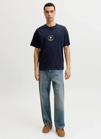 Jack & Jones Lacivert Erkek Normal Logo Baskılı T-Shirt 12295125 JORHYERES MINIMAL TEE NECK