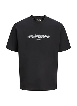 Jack & Jones Siyah Erkek Rahat Yazı Baskılı T-Shirt 12294978 JCOFUSION BRANDING CNECK