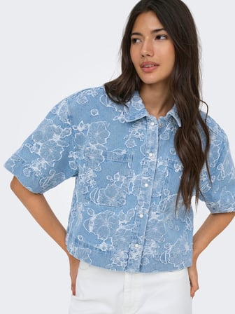 ONLCLEO-AUDE SS JAQUARD DNM SHIRT QYT Kadın Mavi Gömlek - 15374845