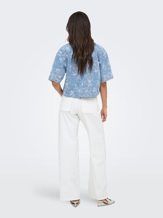 ONLCLEO-AUDE SS JAQUARD DNM SHIRT QYT Kadın Mavi Gömlek - 15374845