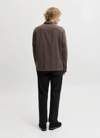 Jack & Jones Kahverengi Erkek Rahat Kareli Gömlek 12301356 JPRBLUCALEB L/S SHIRT