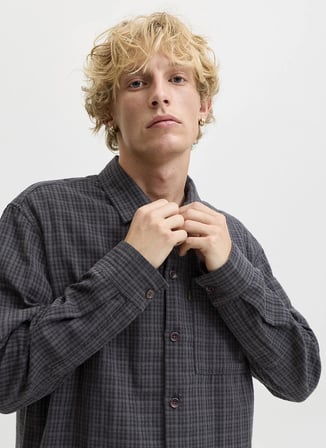 Jack & Jones Siyah Erkek Rahat Kareli Gömlek 12301356 JPRBLUCALEB L/S SHIRT