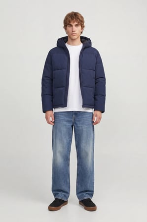 Jack & Jones Erkek Jjgalaxy Kapüşonlu Şişme Mont 12303930 Lacivert