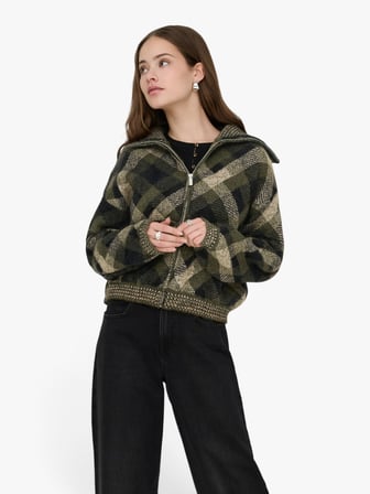 ONLMAROON LS ZIP COLLAR CARDIGAN KNT Kadın Yeşil Hırka - 15358211
