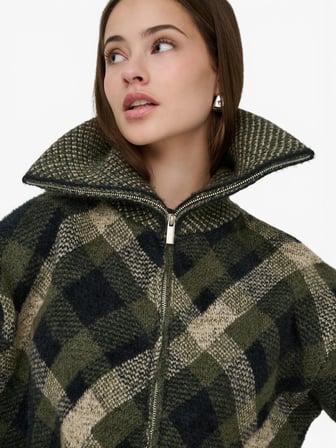 ONLMAROON LS ZIP COLLAR CARDIGAN KNT Kadın Yeşil Hırka - 15358211