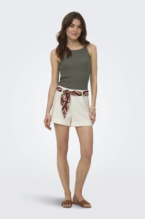 Only Onladora Regular Fit Yüksek Bel Bağlama Detaylı Short Bayan SHORT 15374573 KREM