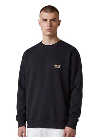 Jack & Jones Siyah Erkek Yuvarlak Yaka Rahat Logo Baskılı Sweatshirt 12299015 JJECOLTON SWEAT CREW NECK