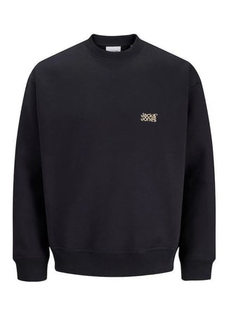 Jack & Jones Siyah Erkek Yuvarlak Yaka Rahat Logo Baskılı Sweatshirt 12299015 JJECOLTON SWEAT CREW NECK