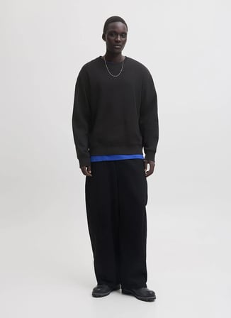Jack & Jones Siyah Erkek Yuvarlak Yaka Rahat Sweatshirt 12300670 JJEACE SWEAT CREW NECK