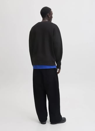 Jack & Jones Siyah Erkek Yuvarlak Yaka Rahat Sweatshirt 12300670 JJEACE SWEAT CREW NECK