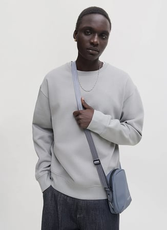 Jack & Jones Gri Erkek Yuvarlak Yaka Rahat Sweatshirt 12300670 JJEACE SWEAT CREW NECK
