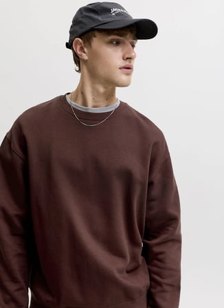 Jack & Jones Kahverengi Erkek Yuvarlak Yaka Rahat Sweatshirt 12300670 JJEACE SWEAT CREW NECK