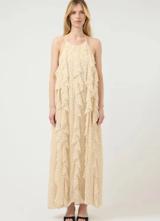 Yas Sarı Kadın Yuvarlak Yaka Fit Elbise YASFINILLO HALTERNECK LONG DRESS -