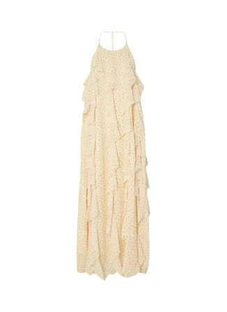 Yas Sarı Kadın Yuvarlak Yaka Fit Elbise YASFINILLO HALTERNECK LONG DRESS -