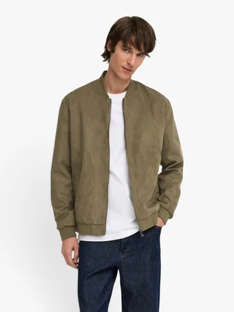 ONSLUCAS FAKE SUEDE BOMBER OTW NOOS Erkek Kahverengi Mont - 22027463