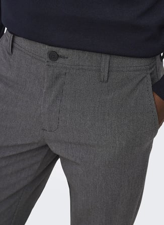 Only & Sons Gri Erkek Çizgili Chino Pantolon 22038671 ONSWEFT STRIPE 0652 PANTS